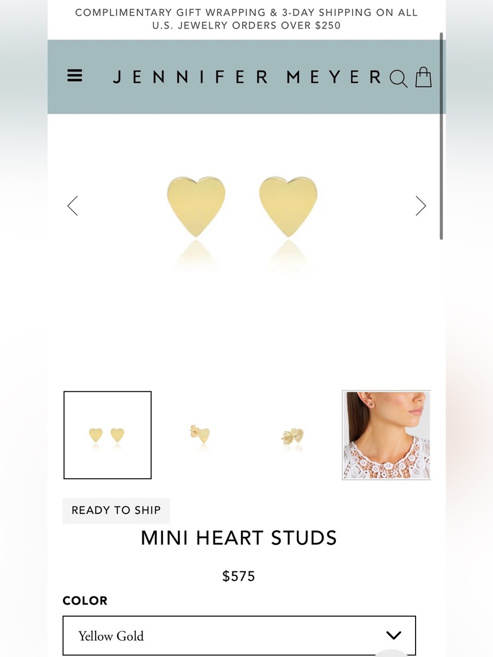 Jennifer Meyer Yellow Gold Mini Heart Stud Earrings